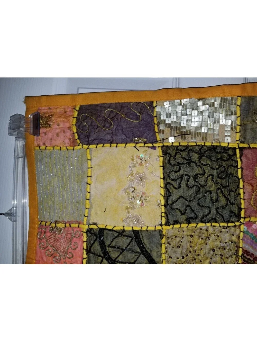 HAND BEADED EMBELLISHED INDIA WALL ART TAPESTRY PATCHWORK SQUARE 16